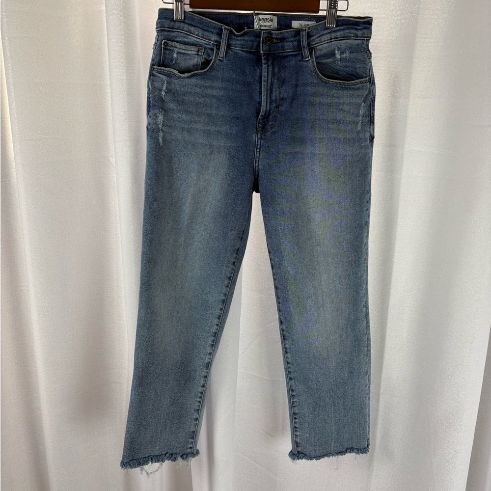 Kensie Vintage Luxe Distressed The Slim Straight Jean Light Wash Crop 31/12 GUC‎